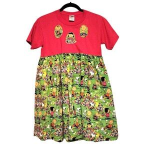 Handmade Easter Dress Pink and Green with PEANUTS Print Girls Size 10